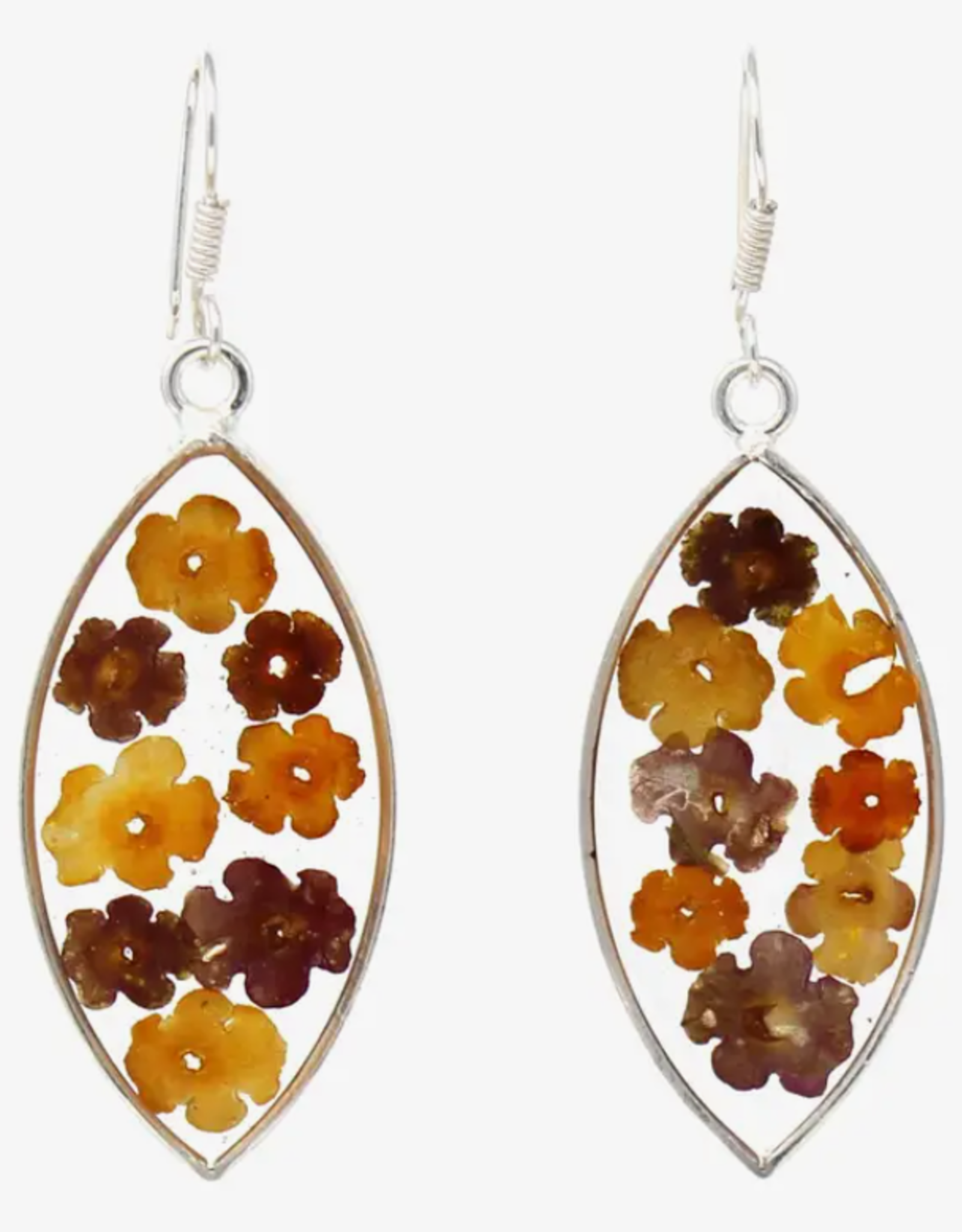 Global Crafts Pressed Flower Ellipse Dangle Earrings