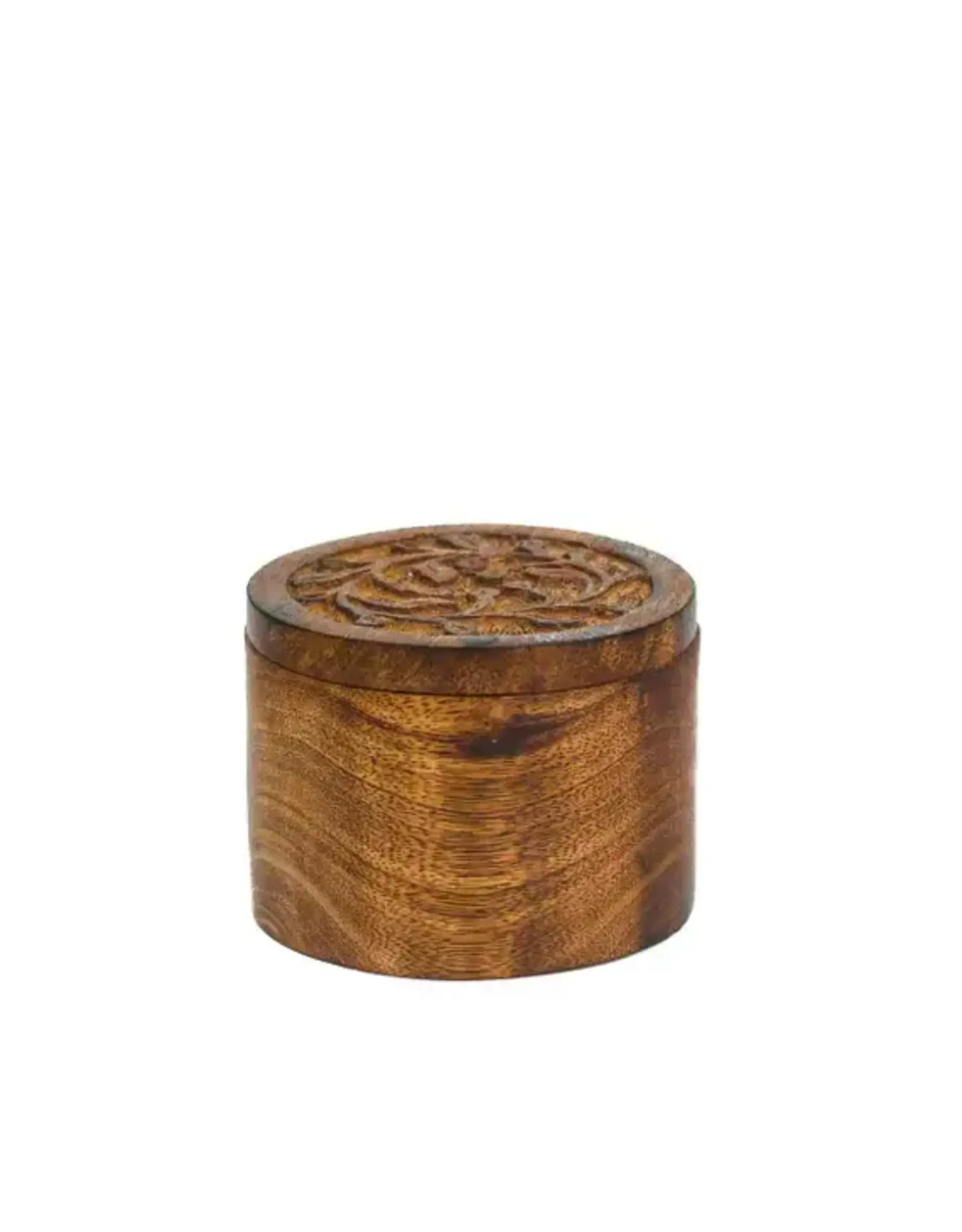 Matr Boomie Flora Salt Cellar Spice Box With Swivel Lid - Carved Wood