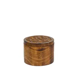 Matr Boomie Flora Salt Cellar Spice Box With Swivel Lid - Carved Wood