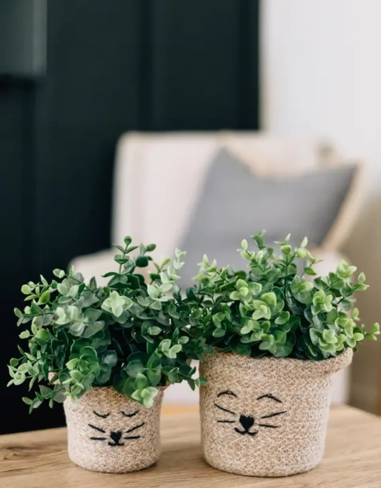 Ten Thousand Villages Cat Face Jute Basket - Mini (4.5")