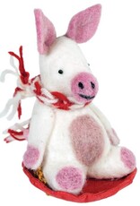 dZi Handmade Sledding Piggy Ornament