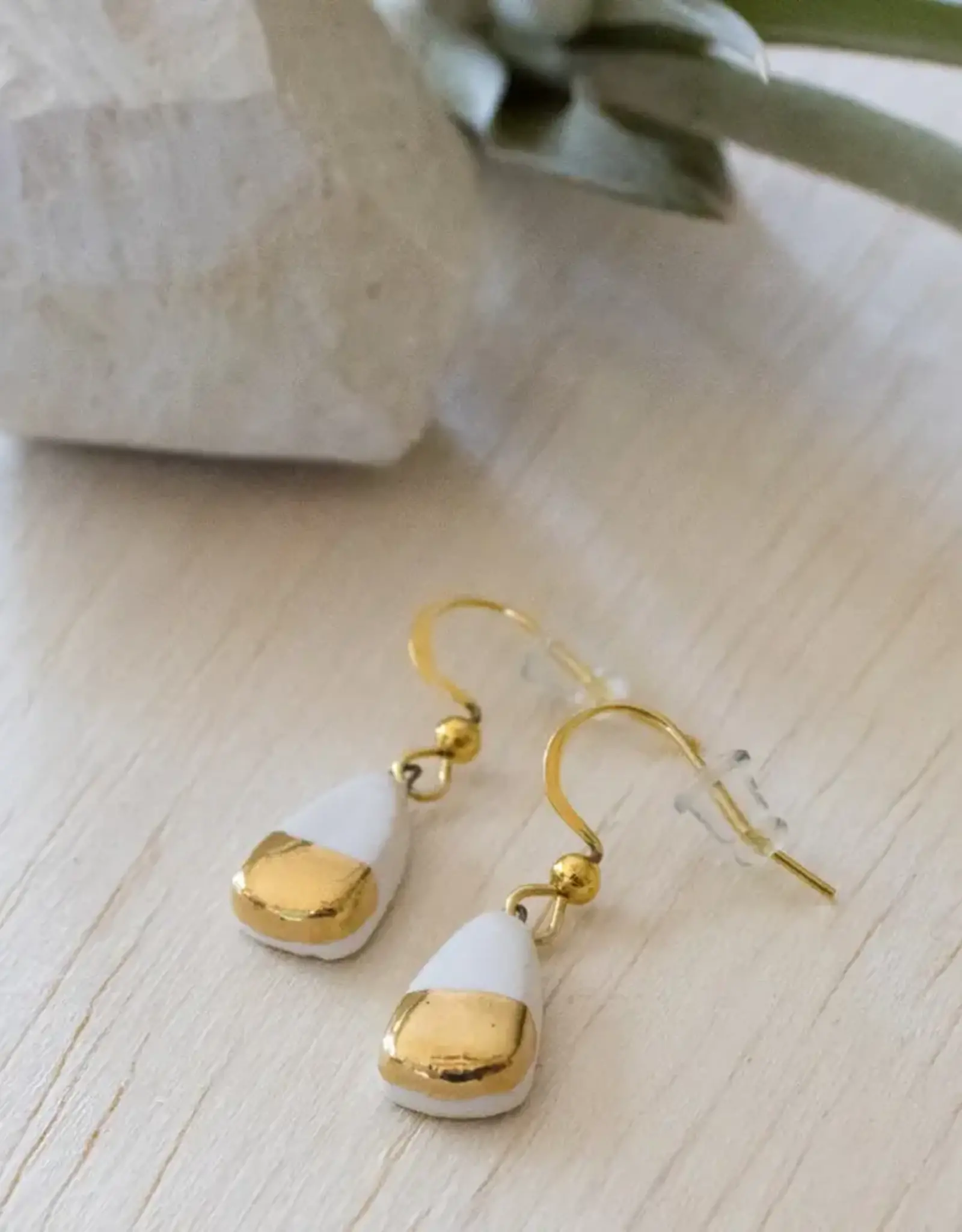 Venture Imports White and Gold Triangle Earrings