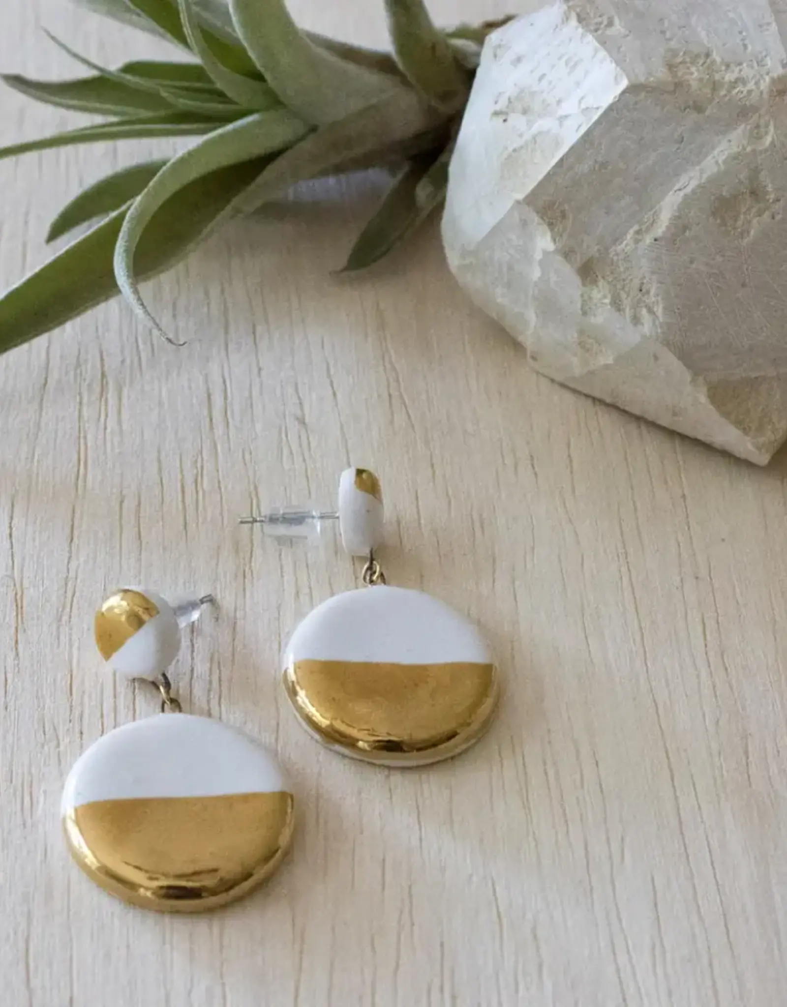 Venture Imports White and Gold Medium Dangle Earrings