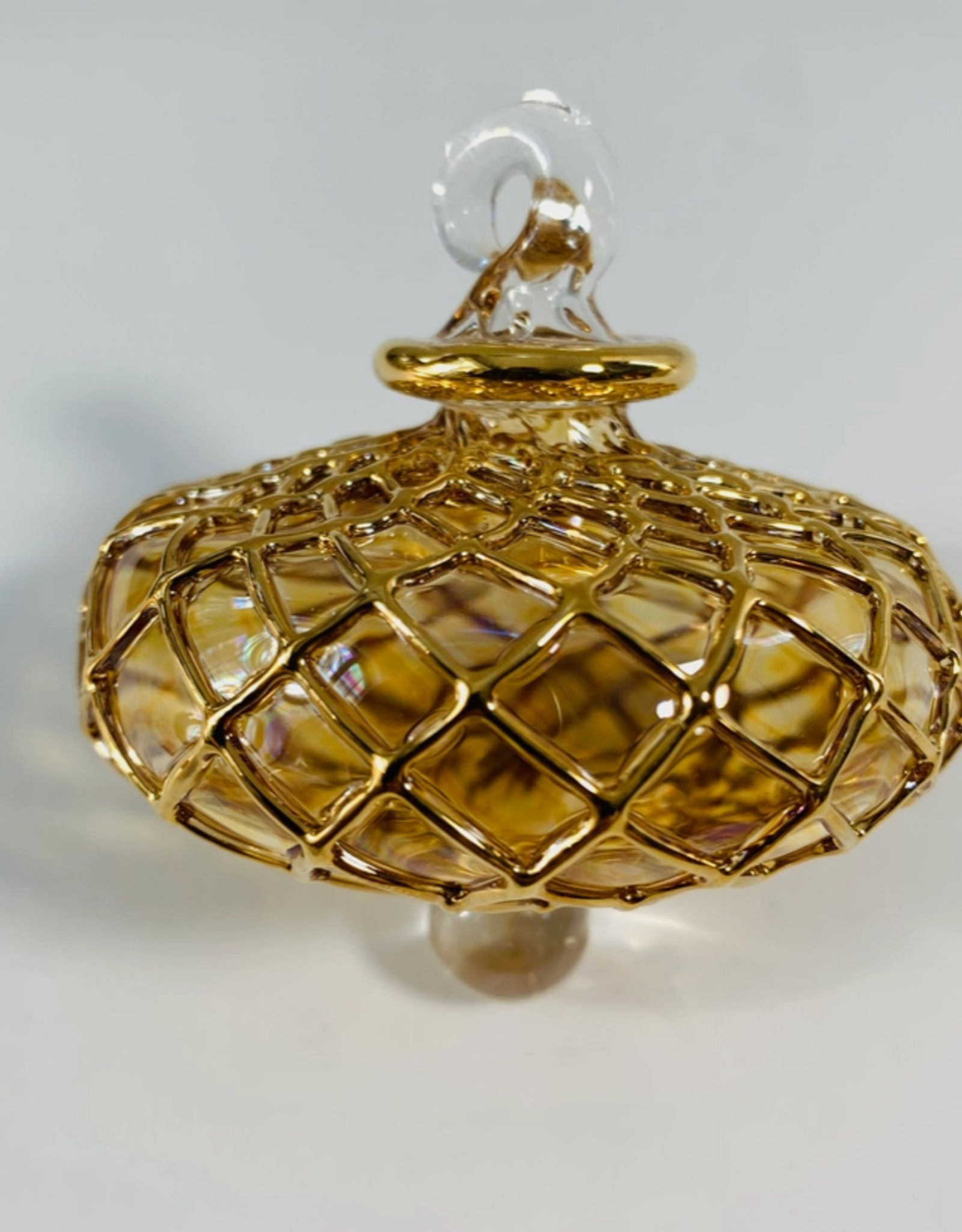 Dandarah Small Blown Glass Ornament - Amber Diamond Toupie