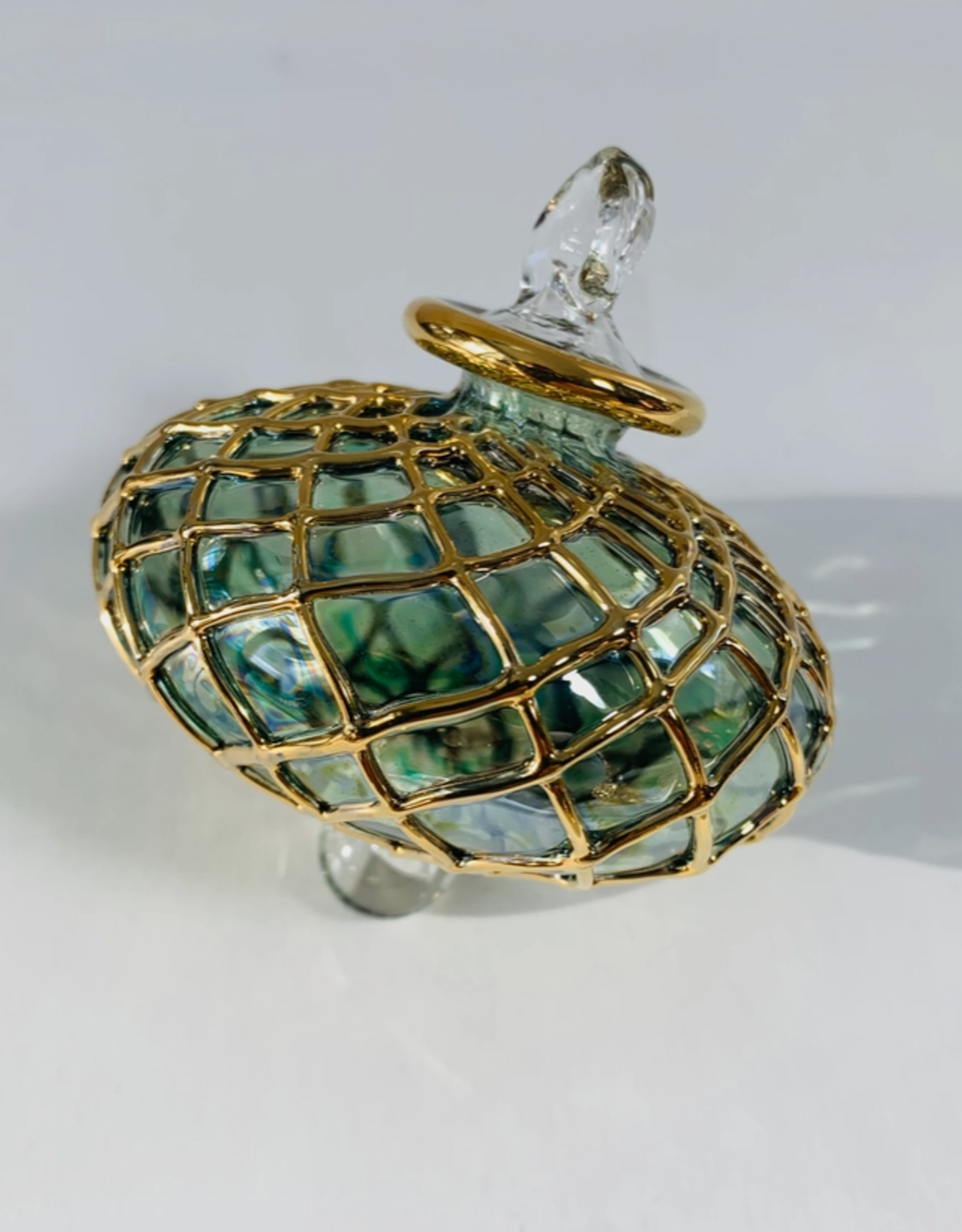 Dandarah Small Blown Glass Ornament - Emerald Diamond Toupie
