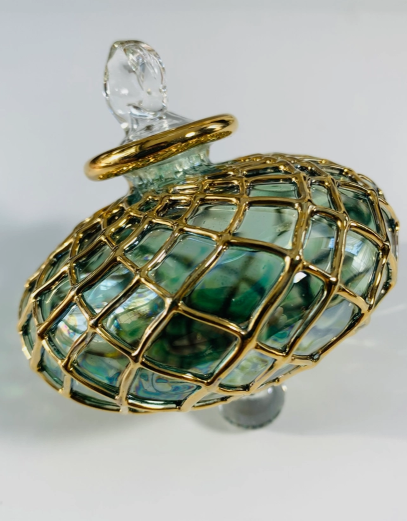 Dandarah Small Blown Glass Ornament - Emerald Diamond Toupie