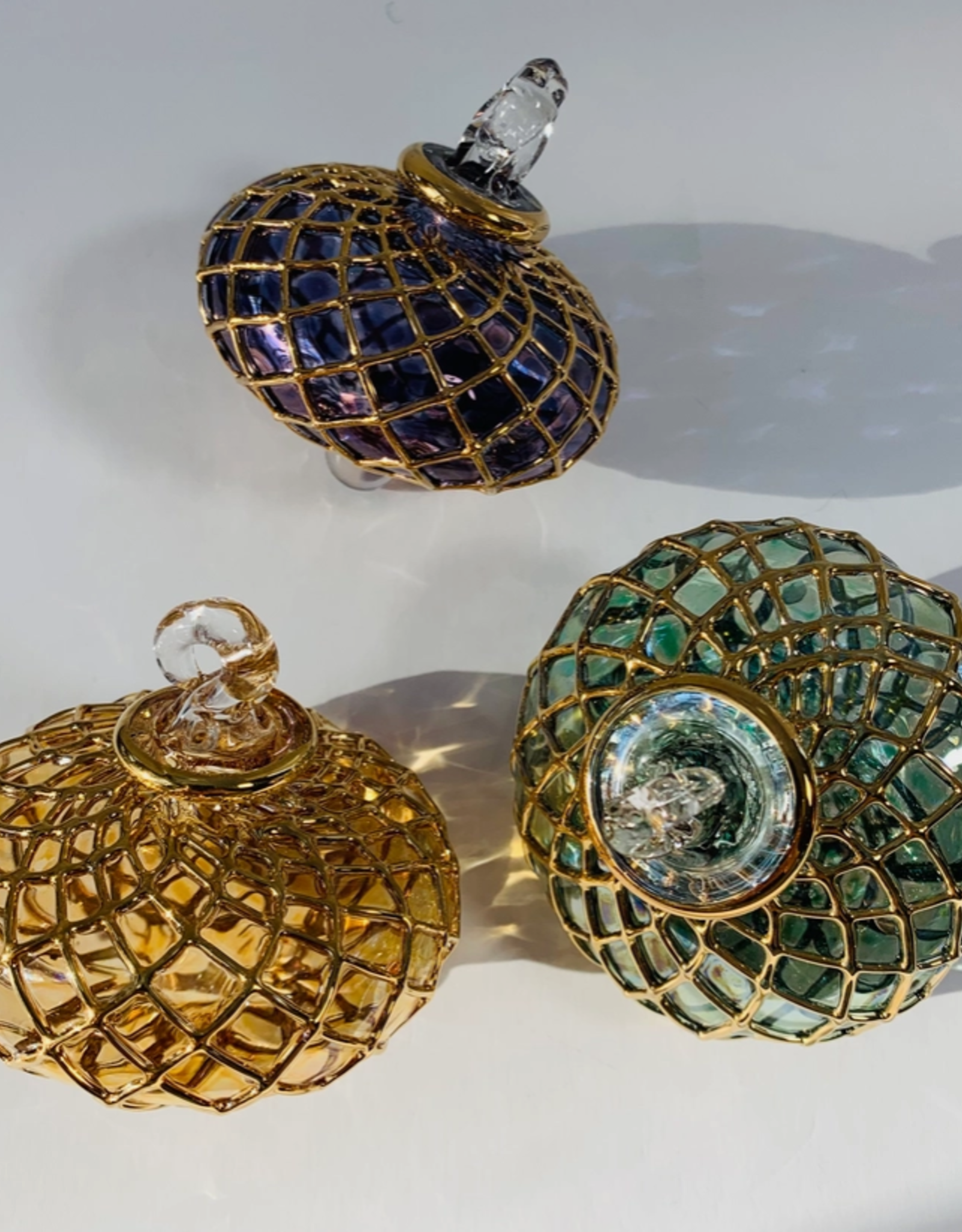 Dandarah Small Blown Glass Ornament - Emerald Diamond Toupie