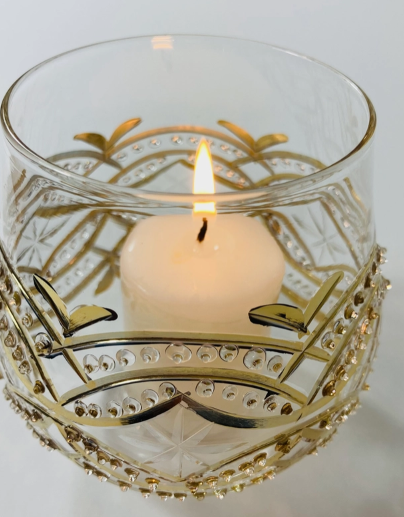 Dandarah Blown Glass Wine Glass / Candle Holder- Gold Carousel