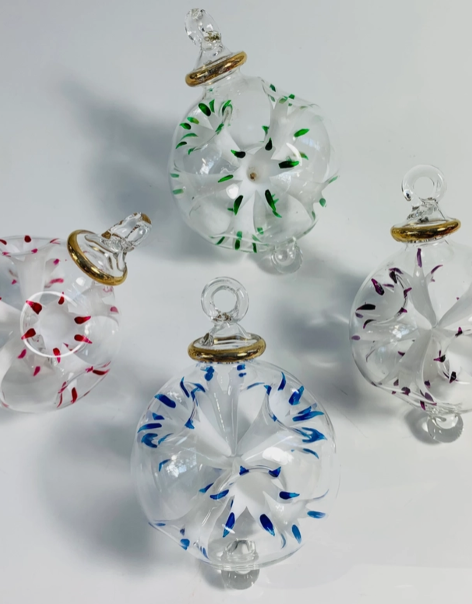 Dandarah Small Blown Glass Ornament - Blue & White Blossoms
