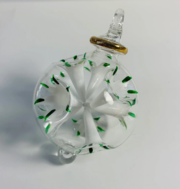 Dandarah Small Blown Glass Ornament - Green & White Blossoms