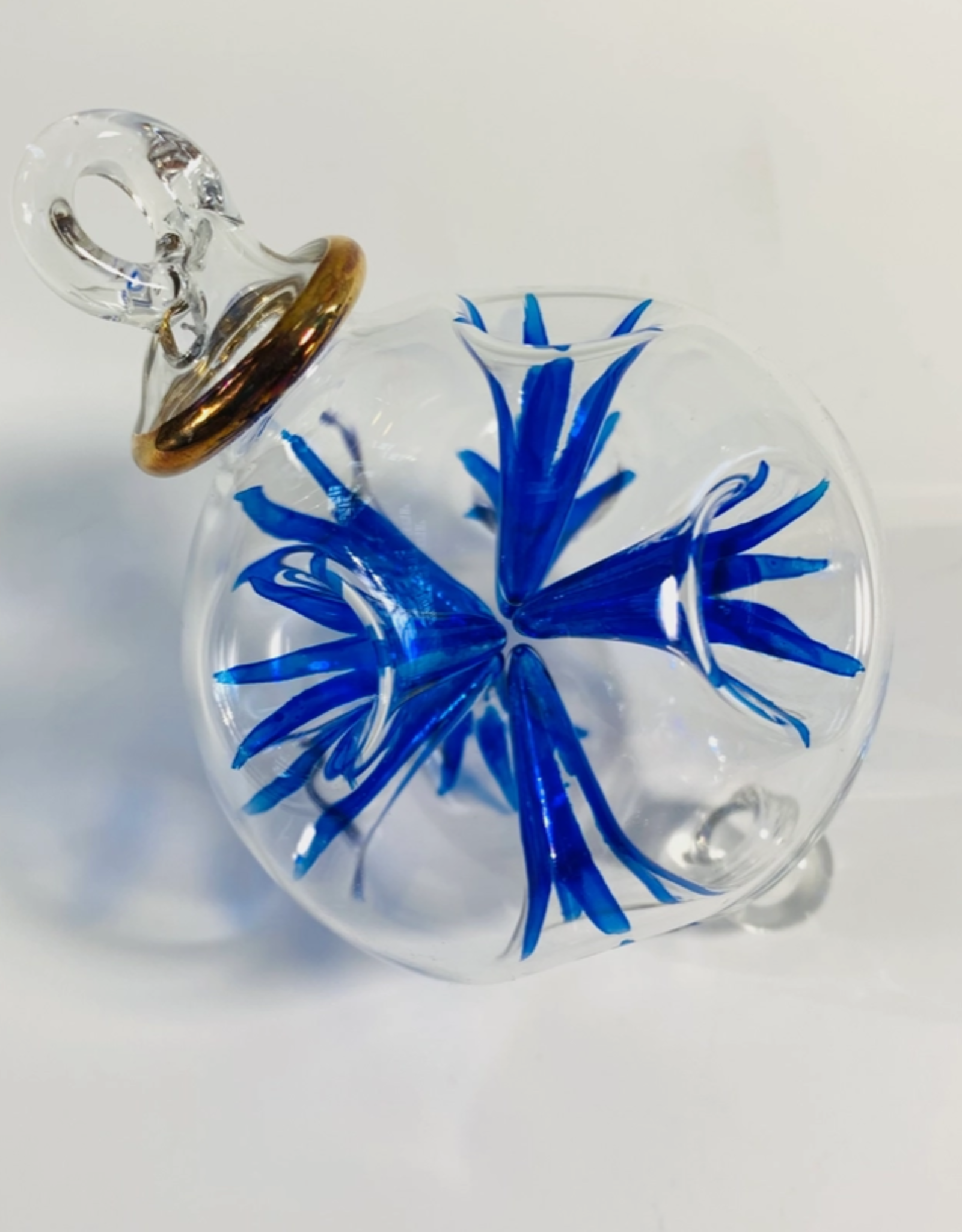 Dandarah Small Blown Glass Ornament - Blue Blossoms