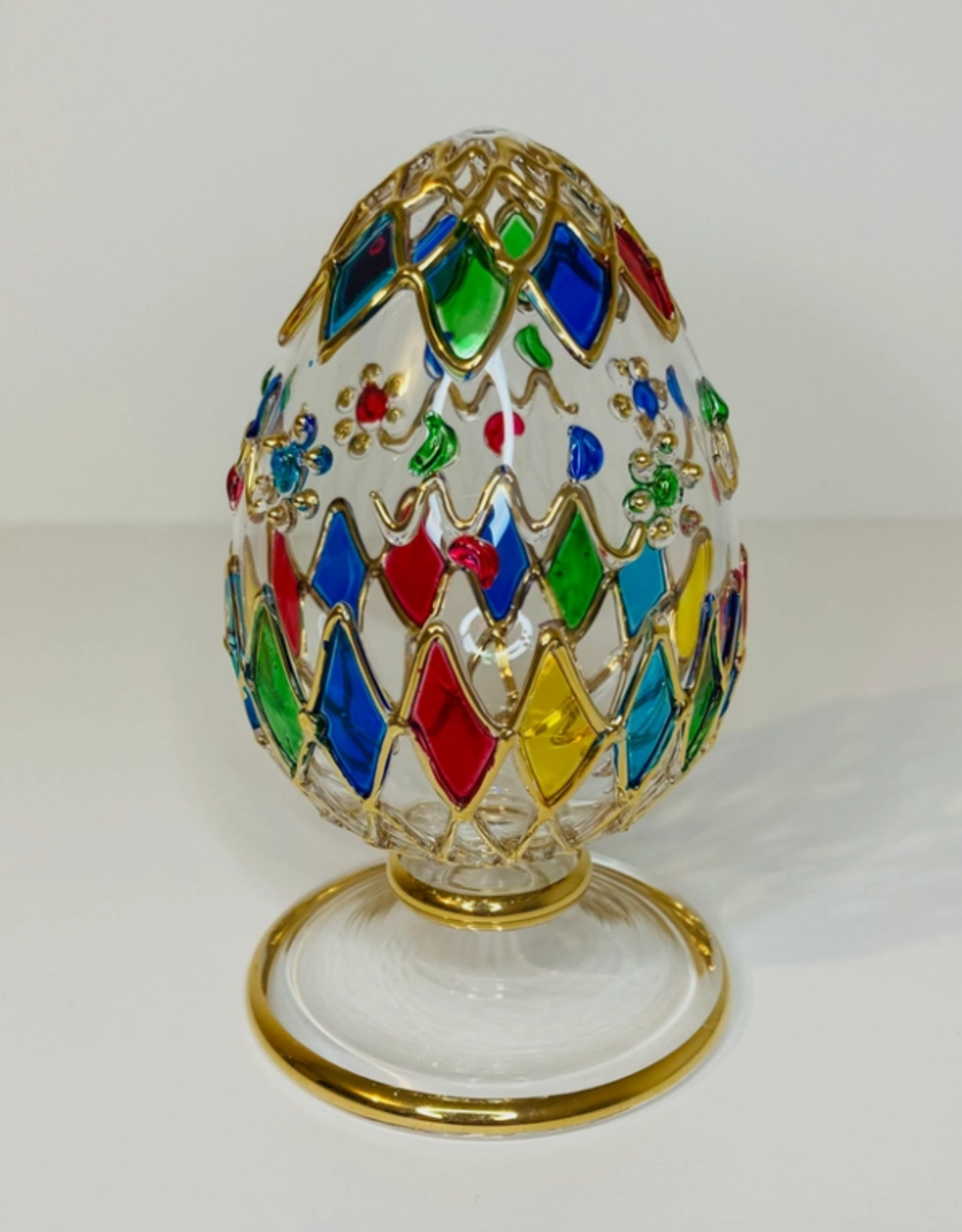 Dandarah Medium Blown Glass Tabletop Egg - Colored Harlequin