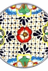 Global Crafts Encantada Handmade Pottery 8 Trivet or Wall Hanging, Dots & Flowers