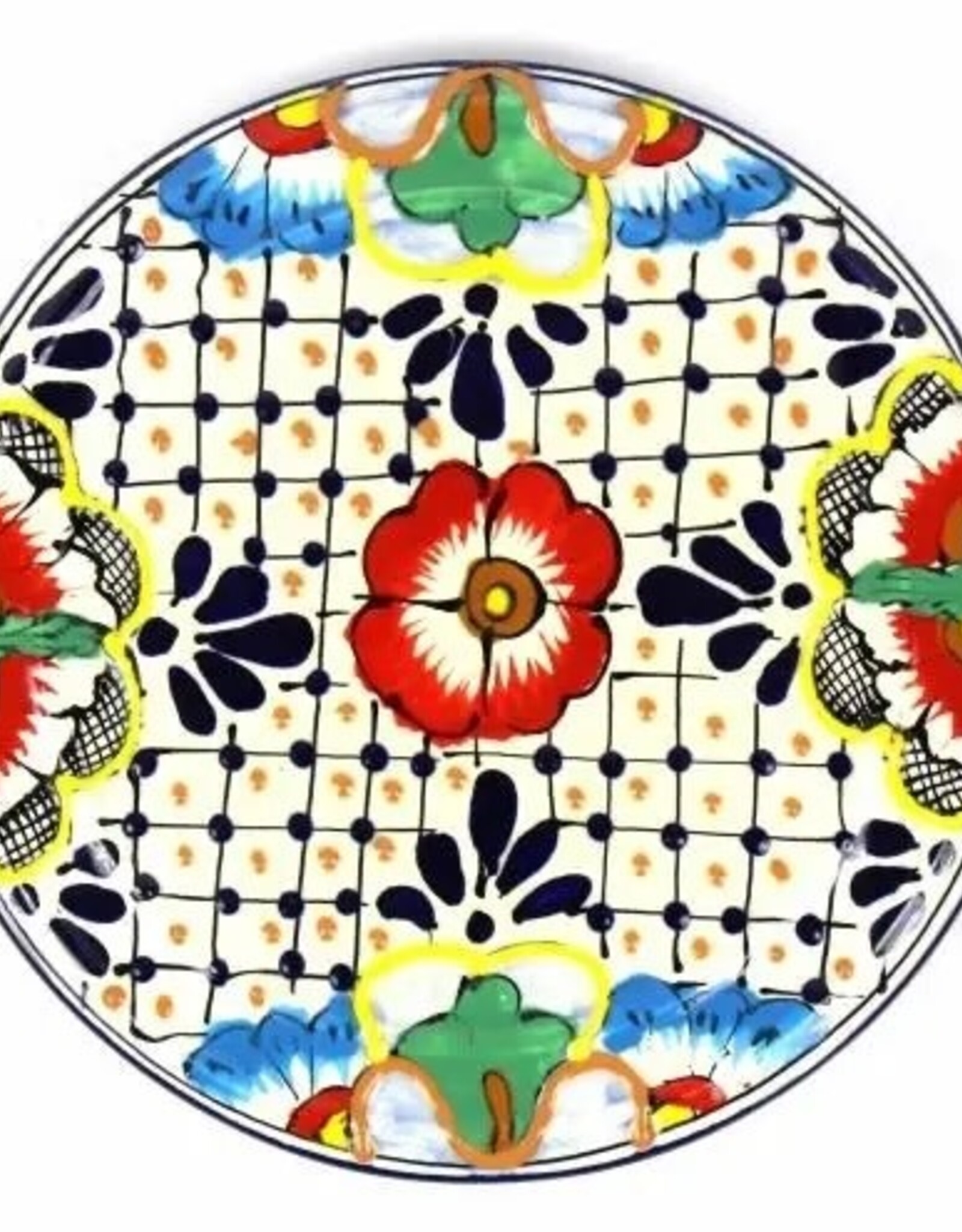 Global Crafts Encantada Handmade Pottery 8 Trivet or Wall Hanging, Dots & Flowers