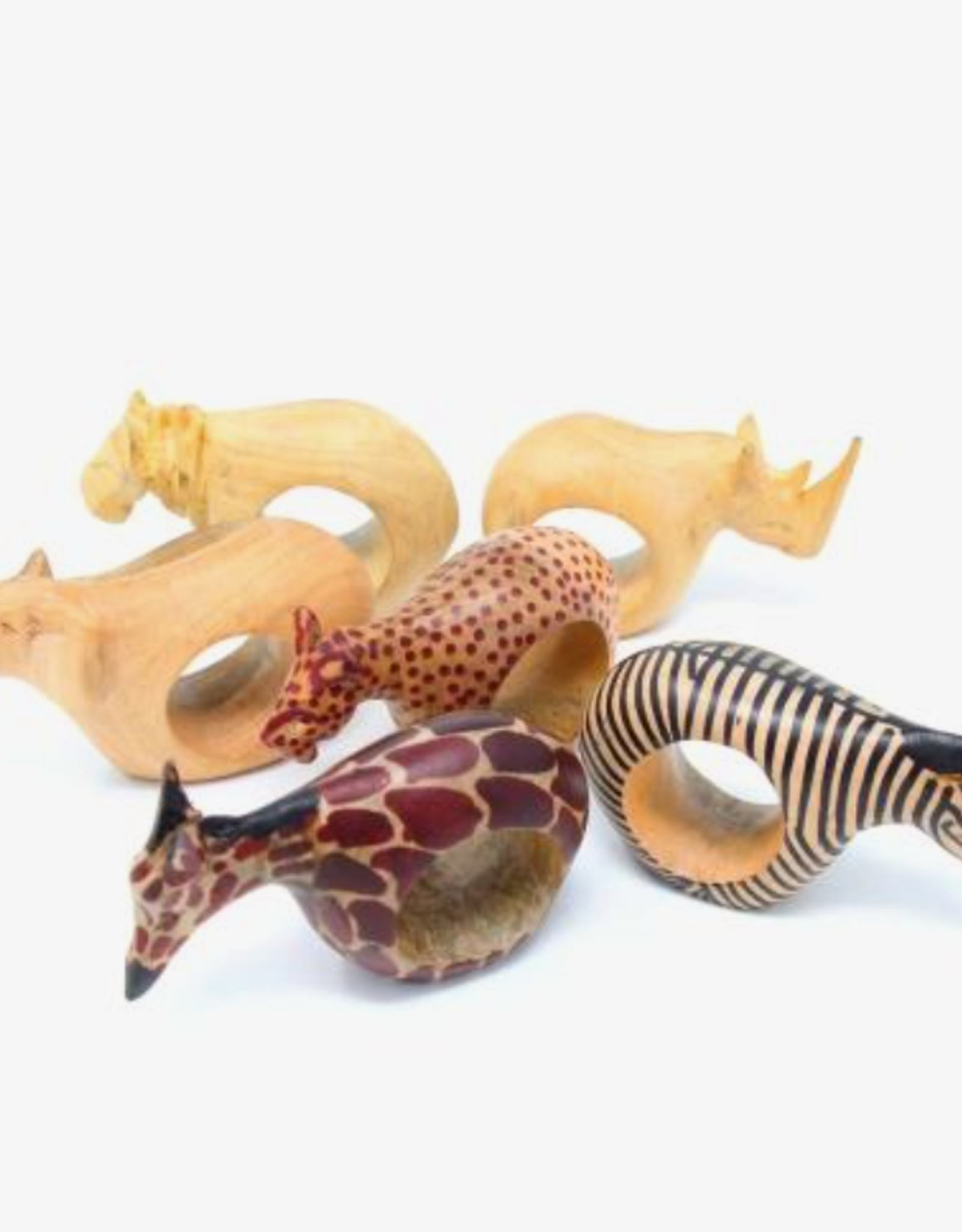 Global Crafts Mahogany Safari Animal Napkin Rings - Assorted