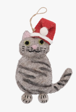 Global Crafts Grey Tabby Santa Cat Felt Ornament