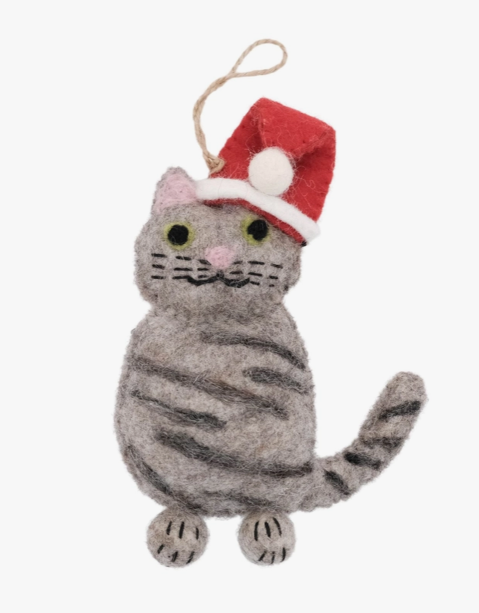 Global Crafts Grey Tabby Santa Cat Felt Ornament