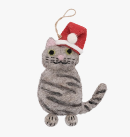 Global Crafts Grey Tabby Santa Cat Felt Ornament