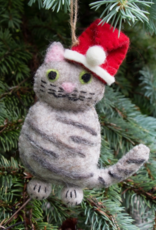 Global Crafts Grey Tabby Santa Cat Felt Ornament
