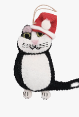 Global Crafts Black and White Tabby Santa Cat Felt Ornament