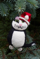 Global Crafts Black and White Tabby Santa Cat Felt Ornament