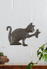 Global Crafts Playful Kitty and Butterfly Haitian Steel Drum Wall Art