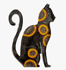 Global Crafts Thoughtful Kitty Painted with Sunflowers