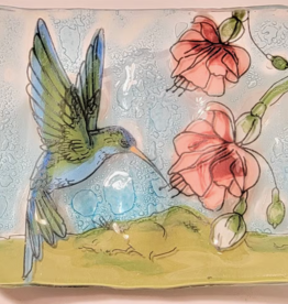 Pampeana Hummingbird on Blue and White Flower Soap Dish
