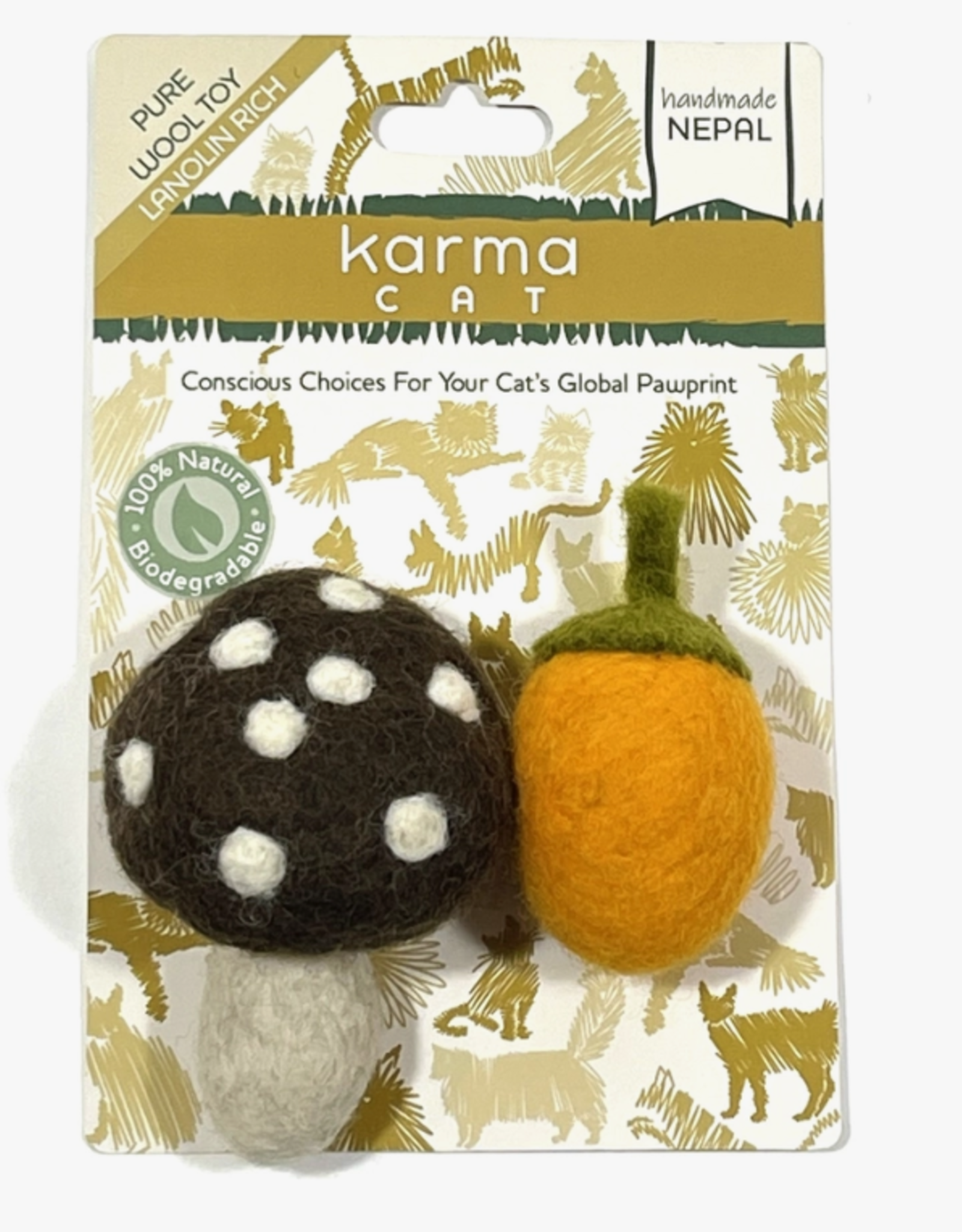 Dharma Dog Karma Cat Mushroom & Acorn Wool Cat Toy