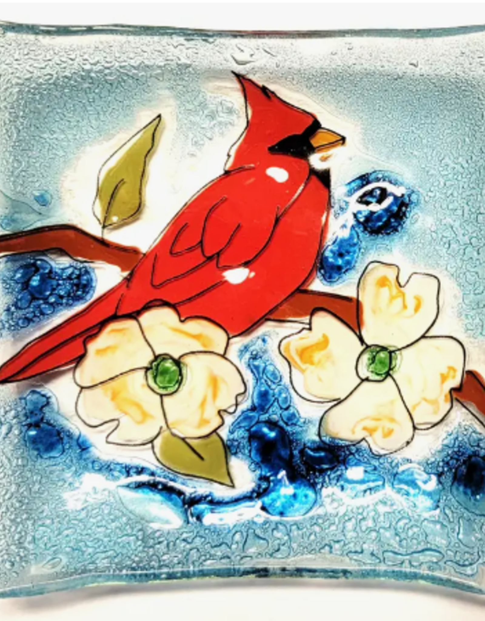 Pampeana Cardinal with Dogwood Flower Tree Square Dish