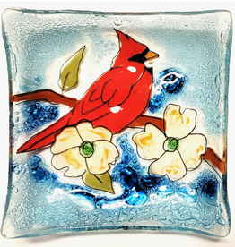 Pampeana Cardinal with Dogwood Flower Tree Square Dish