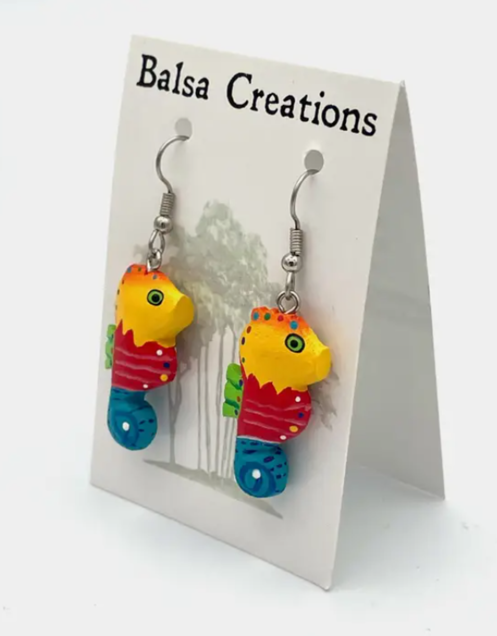 Women of the Cloud Forest Whimsical Seahorse Balsa Earrings