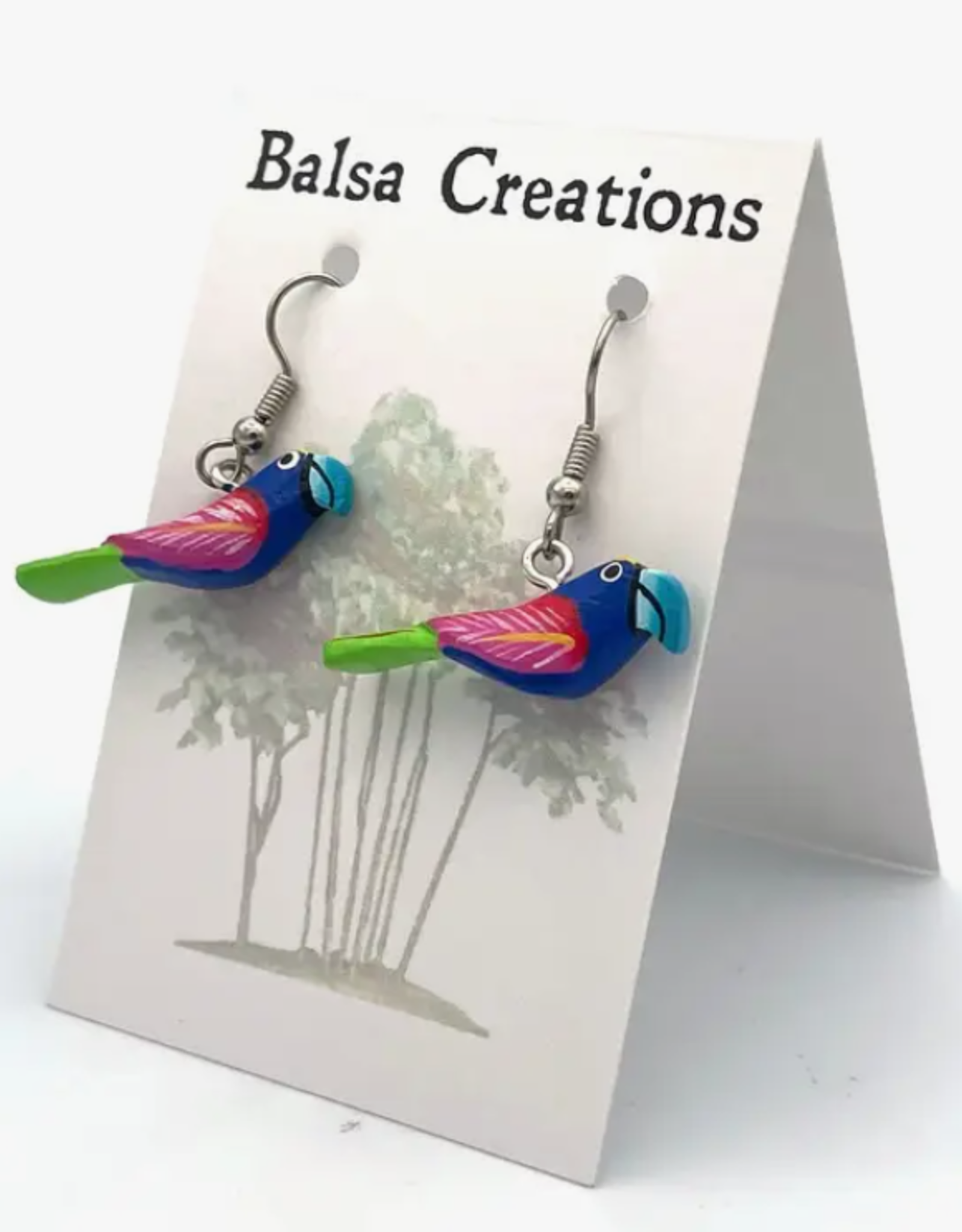 Women of the Cloud Forest Blue Macaw Balsa Earrings