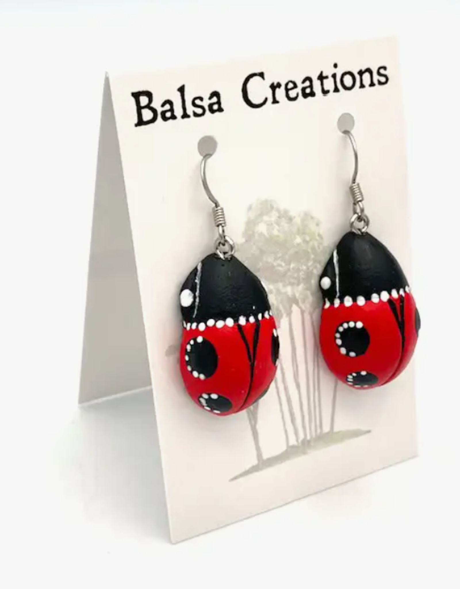 Women of the Cloud Forest Ladybug Balsa Earrings