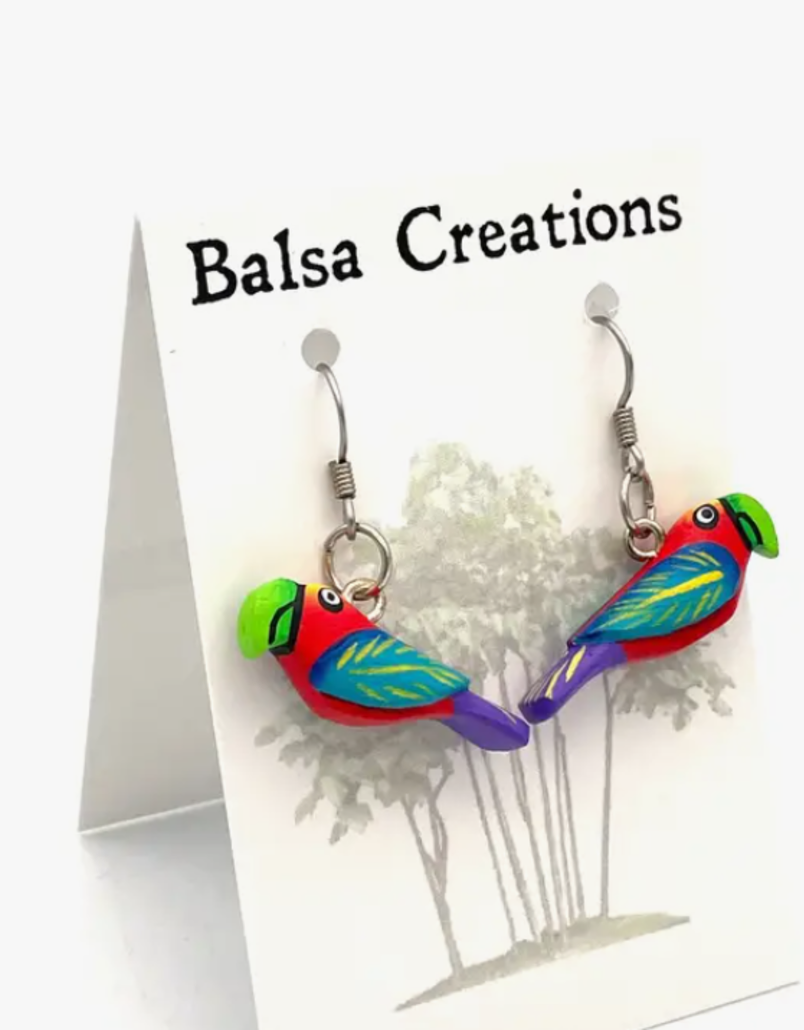 Women of the Cloud Forest Scarlet Macaw Balsa Earrings