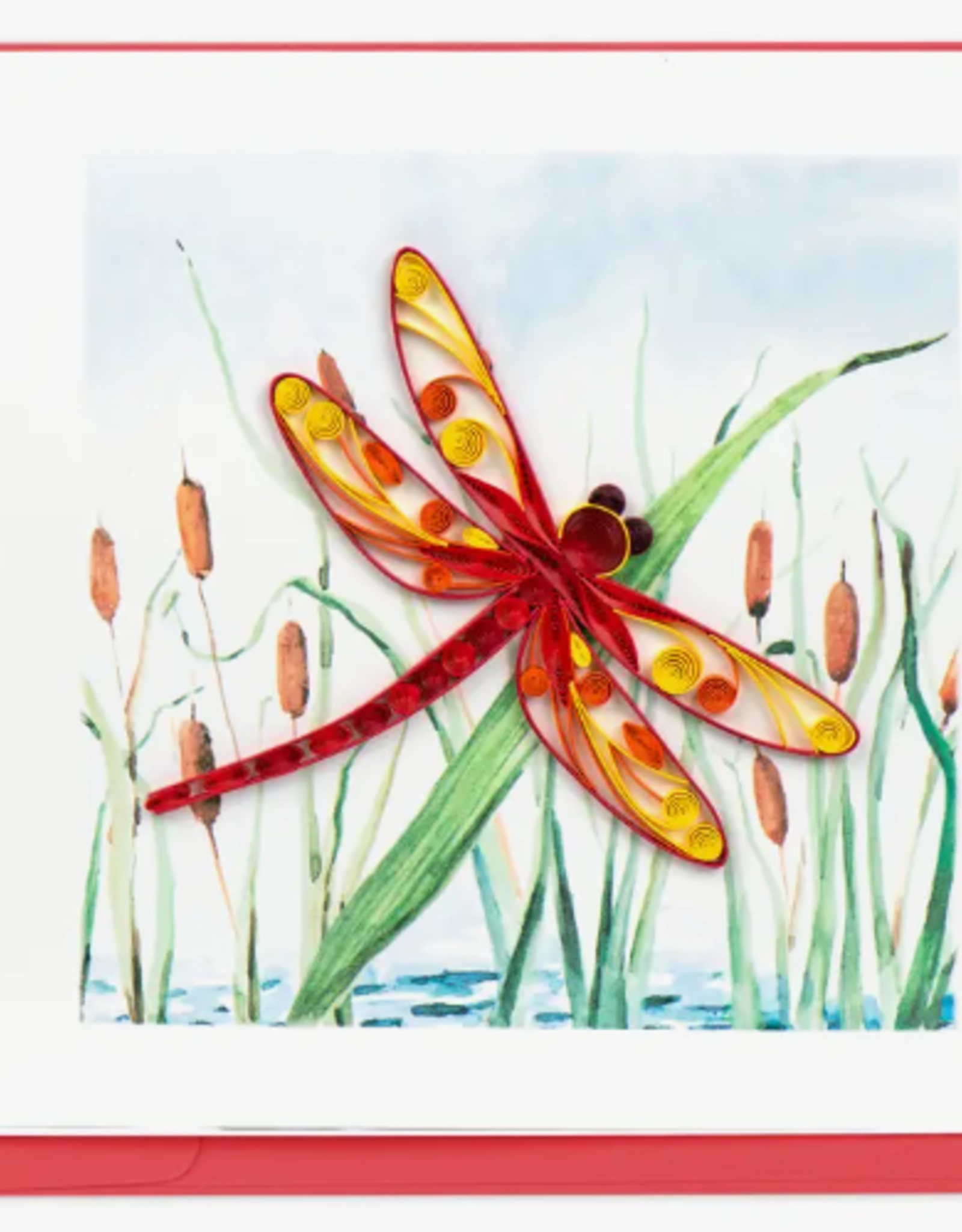 Quilling Card Quilled Red Dragonfly & Cattails Greeting Card
