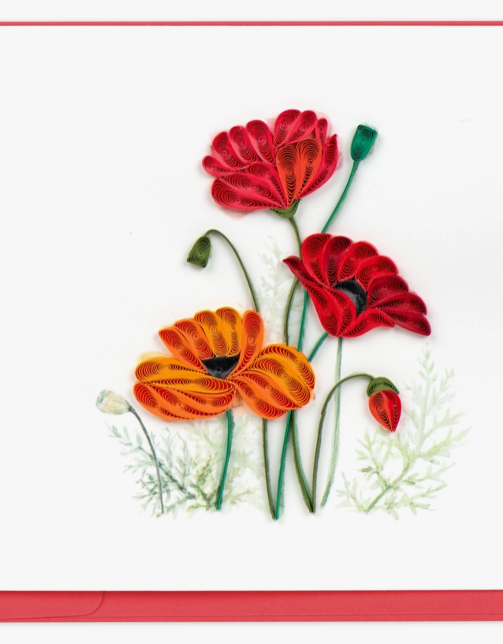 Quilling Card Quilled Red & Orange Poppies Greeting Card