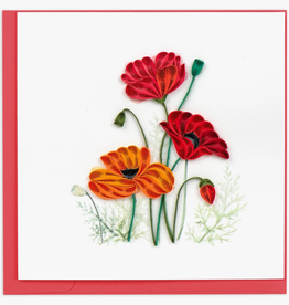 Quilling Card Quilled Red & Orange Poppies Greeting Card