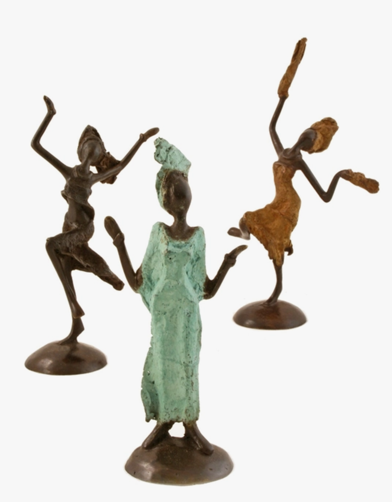 Swahili African Modern Assorted Bronze Miniature Celebrating Lady Sculpture
