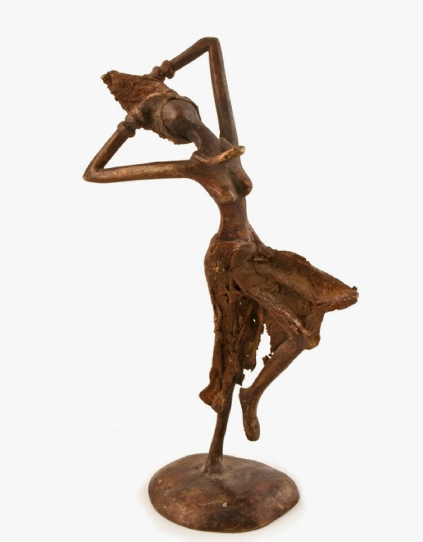 Swahili African Modern Assorted Bronze Miniature Celebrating Lady Sculpture