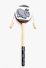 Swahili African Modern Kenyan Safari Rhino and Zebra Spin Drum