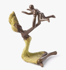 Swahili African Modern Bronze Playtime Mother & Child Sculpture