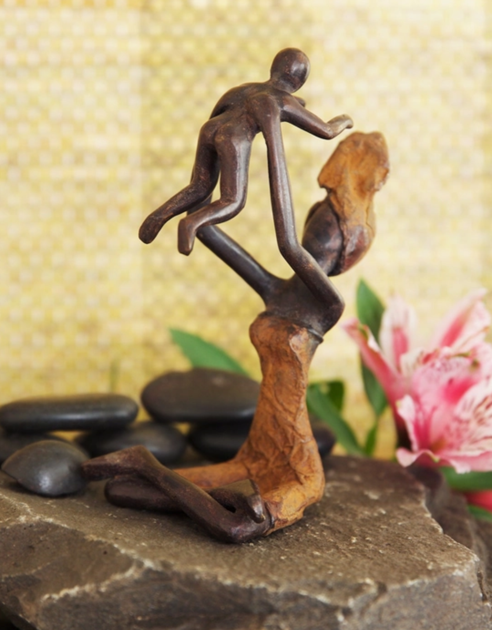 Swahili African Modern Bronze Playtime Mother & Child Sculpture