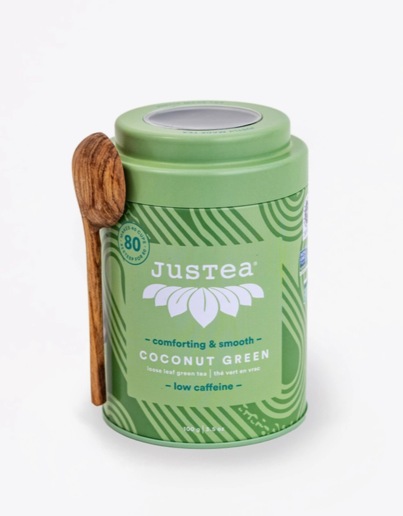 Justea Coconut Green Loose Leaf Tin & Spoon