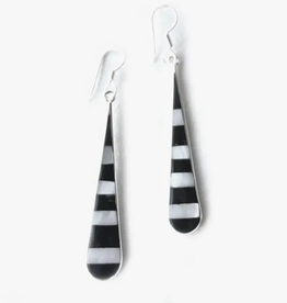 Global Crafts Taxco Silver Black Onyz & Abalone Zebra Teardrop Earrings