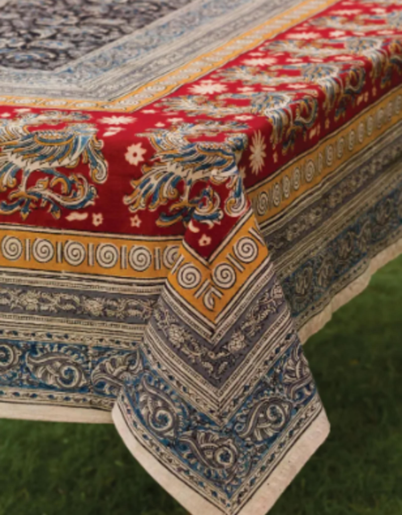 Sevya Handmade Peacock Kalamkari Tablecloth - 60" x 90"