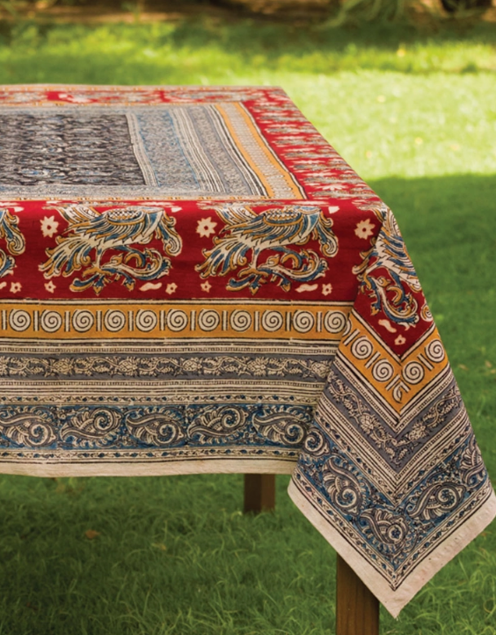 Sevya Handmade Peacock Kalamkari Tablecloth - 60" x 90"