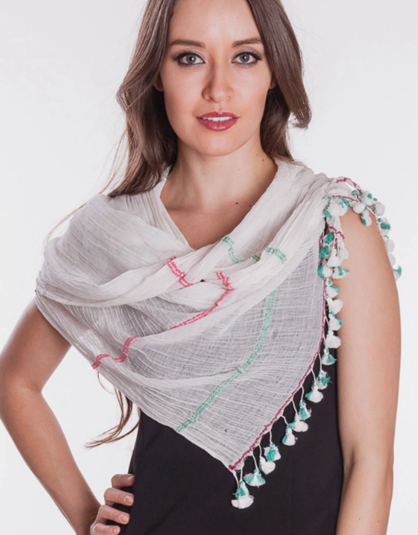 Sevya Handmade Radhika Tassels Scarf - Ivory