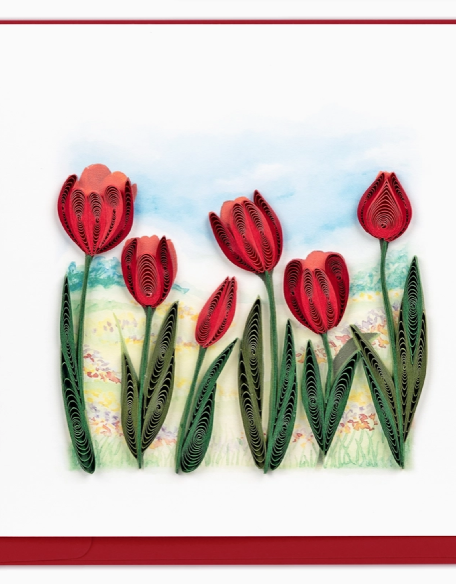 Quilling Card Quilled Red Tulip Field Card