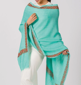 Sevya Handmade Taisha Hand Embroidered Shawls - Turquoise